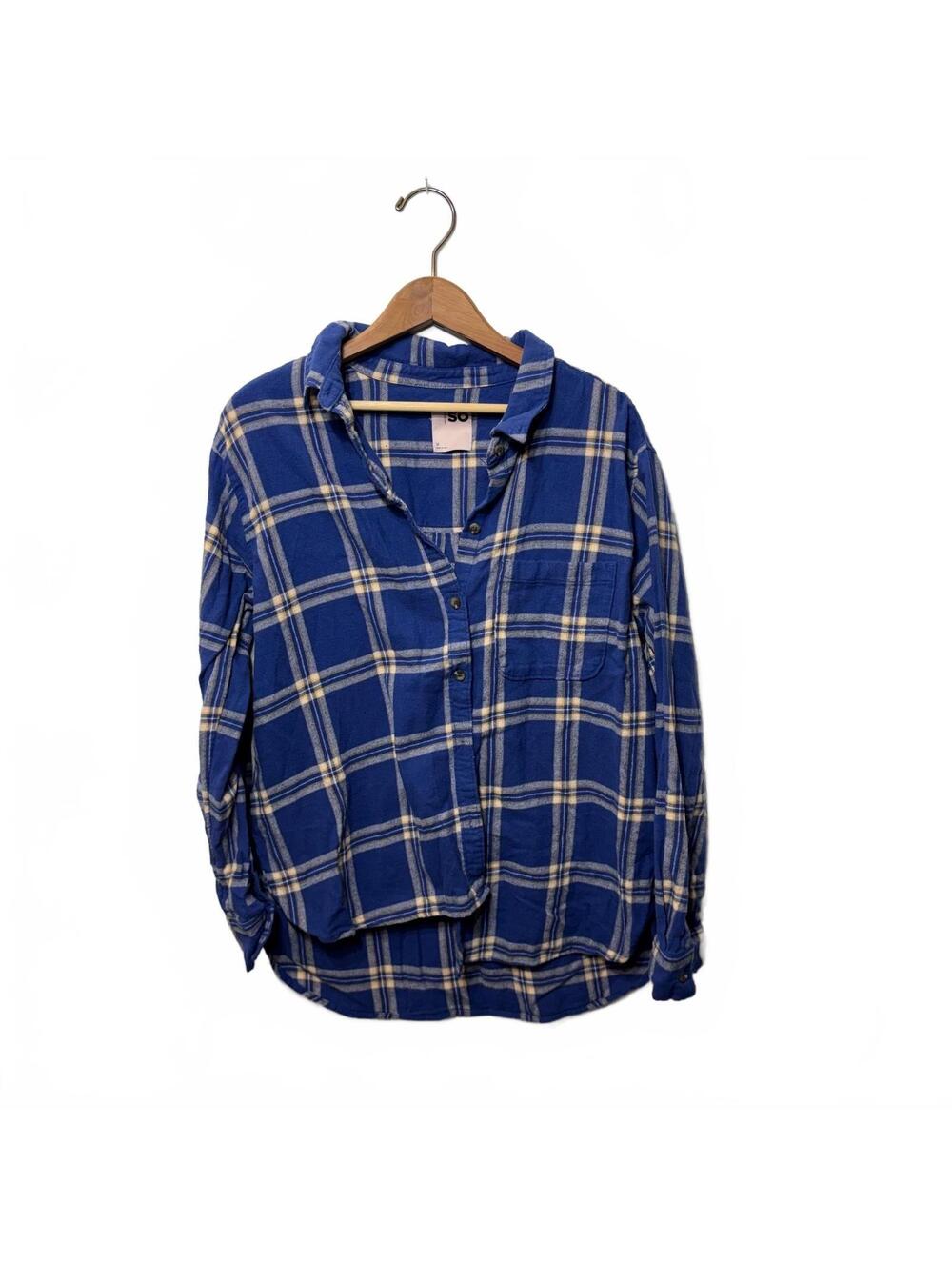 So Cozy Shirt Navy White Buffalo Check Flannel Womens Small